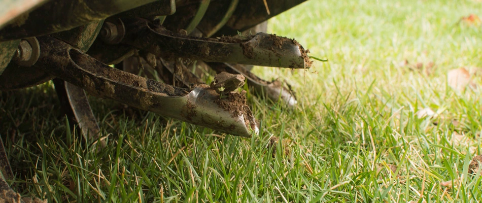 Aerator machine in a lawn in Baltic, SD.