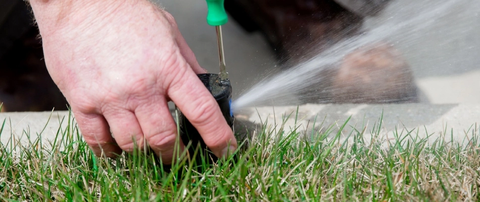 Irrigation tech repairing a sprinkler head in Brandon, SD.