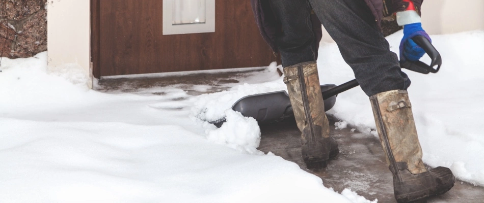 Professional shoveling snow from walkway of a customer's property in Tea, SD.