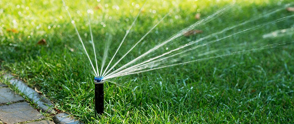 A sprinkler head at work after a startup in Tea, SD.